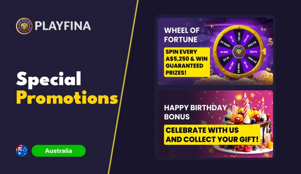 Promotions list on Playfina casino page